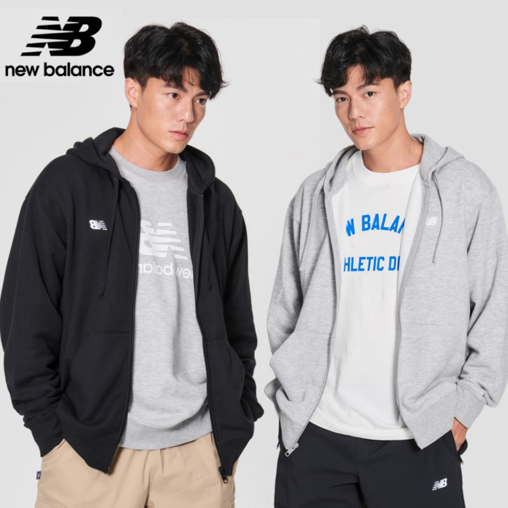 【New Balance】刺繡NB休閒連帽外套_男性_黑/灰_MJ41501BK/MJ41501AG 運動/戶外