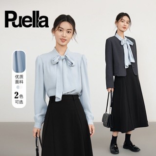 🔥桃園出貨🔥Puella蝴蝶結長袖襯衫飄帶清新感小眾通懃職業氣質上衣防曬襯衣夏