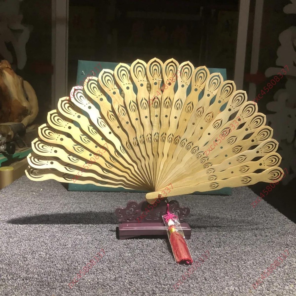 店家熱賣#【半手工工藝】四川金絲楠木孔雀開屏可折疊中式實木雕刻擺件表演出鏤空扇子禮品