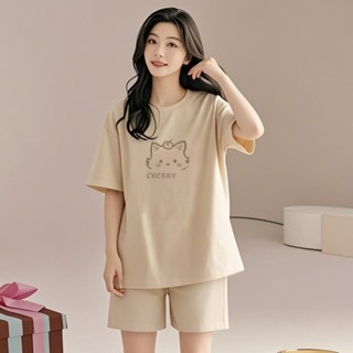 優貨 正韓休閒服套裝 睡衣 居家服 運動服套裝 寬鬆睡衣 外穿短袖睡衣 短褲兩件套 大尺碼女裝 韓係女裝 夏日印花套裝