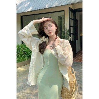 長袖襯衫 防曬襯衫 女生襯衫 韓版襯衫 薄襯衫 夏季襯衫 休閒襯衫 防曬襯衫女夏季韓係拚接蕾絲襯衣長袖輕薄透氣上衣外套