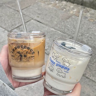 【滿99發貨】ins卡通可愛實用水杯 耐熱玻璃杯 吸管咖啡隨行杯 早餐牛奶有蓋杯子 情侶畢業閨蜜禮物