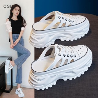 csn💗厚底半拖鞋 懶人鞋 穆勒鞋 厚底包頭半拖鞋女夏季新款外穿一腳蹬懶人鞋鬆糕休閒時尚涼鞋 包頭拖鞋 女生外出拖鞋