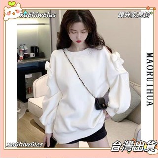 xa6hiw6las✨【免運下殺】穿搭 韓版中長款鏤空長袖上衣 長袖圓領大學T 蝴蝶結長袖露肩大學T 女裝春秋季薄款大尺