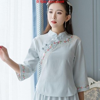 佳佳小鋪民國風夏季復古中式唐裝茶服女上衣中國風改良漢服修身旗袍襯衣
