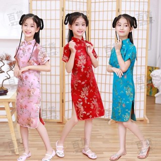 桃園出貨♕中國風 旗袍 洋裝 新年衣服 年服 漢服 女童旗袍兒童旗袍新款夏季復古洋氣公主裙中國風小女孩兒童女童旗袍裙
