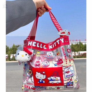 日本hello kitty pvc大容量斜揹包防水購物袋學生印花手提包女包