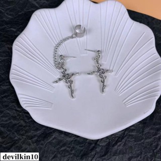 DE耳環 耳釘 耳扣 耳墜 十字架耳釘玫瑰花不對稱歐美暗黑哥特朋克女耳環個性蹦迪嘻哈耳飾-18