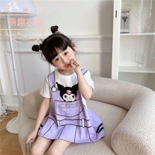 兒童短袖女童T恤連衣裙女童庫洛米美樂蒂衣服庫洛米童裝連衣裙美樂蒂T恤裙子女童假兩件裙子 FF04