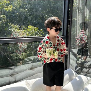 ✅最新款式💖上新✅夏季新款2025兒童夏裝薄款套裝洋氣短袖寶寶短褲男童襯衫碎花