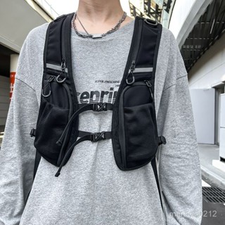 [最新馬甲]潮酷闇黑機能風戰術工裝馬甲背心包反光輕便騎行跑步收納手機包 9C9E