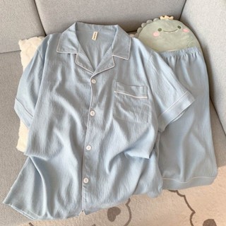 【臺灣發貨】睡衣夏季短袖薄款雲朵棉可外穿大碼居家服套裝情侶女夏天大碼純棉短袖雲朵棉睡衣男款夏季可外穿青少年男生家居服套裝