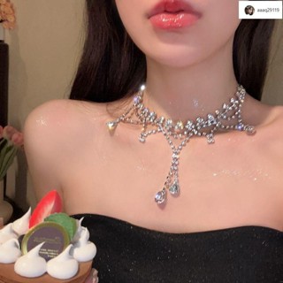 🎀臺灣出貨🎀圓圓 法式輕奢超閃水鉆流蘇項鏈女復古公主宮廷風鎖骨鏈晚禮服鑲鉆頸鏈