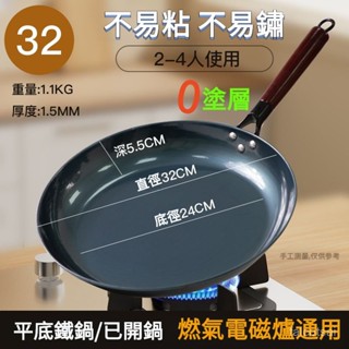 平底鍋 煎鍋 電磁爐燃氣物理不沾鍋 炒鍋 鑄鐵平底煎鍋鑄鐵無塗層平底煎鍋烙餅加厚家用生鐵煎雞蛋牛排鍋生煎煎 鑄鐵鍋 不沾