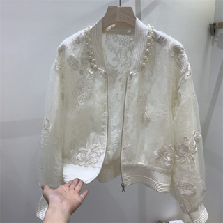 臺灣熱賣【30天熱銷1086件】夏裝新中式國風高檔次釘珠刺繡防曬衣外套圓領設計感棒球服上衣