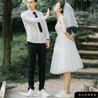 熱銷 【優選】出門紗法式輕婚紗小禮服2023年新款夏季森系旅拍新娘簡約白色顯瘦-&-*&*--