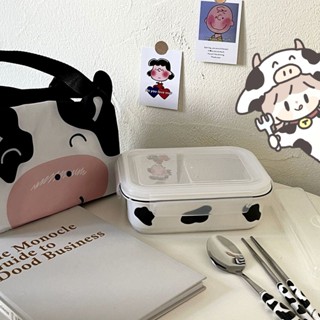 【時尚便當盒】可愛奶牛陶瓷分格飯盒微波爐加熱上班族帶飯學生宿舍密封便當盒
