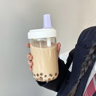 桃園出貨【店鋪熱銷】奶茶水杯女生帶吸管塑膠簡約可攜式吸珍珠大顆粒杯高顔值大容量杯
