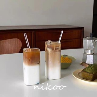 臺灣發貨 韓國ins網紅方形玻璃杯 高硼矽耐熱水杯 牛奶杯 冰美式杯 咖啡杯 拿鐵杯 早餐杯