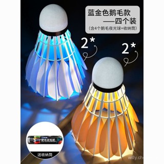 【臺灣出貨】真鵝毛髮光羽毛球LED帶燈夜光耐打高彈力戶外夜間訓練防風羽毛球