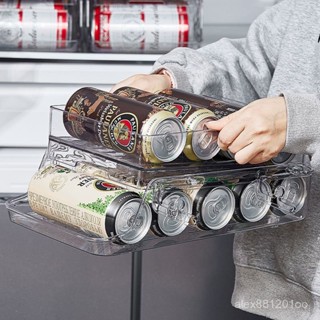 臺灣出貨可摺疊冰箱飲料收納盒啤酒可樂易拉罐雙層滾動抽屜式廚房整理神器