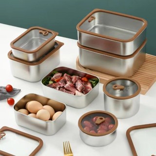 【家の好貨】不鏽鋼飯盒 保鮮碗 加熱便當盒304不銹鋼保鮮盒長方形帶玻璃蓋飯盒抗菌冰箱密封收納盒便噹盒