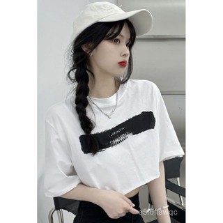 夏季爆款🔥【2809人收藏】夏季歐美高街潮牌短款短袖T恤女寬鬆韓版ins港風露臍chic港味上衣夏季穿搭 Z9OZ