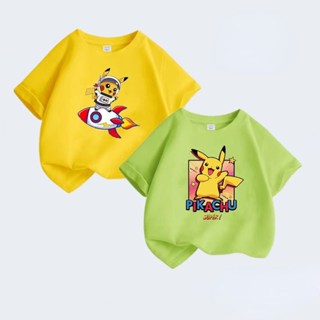 100%棉兒童皮卡丘衣服T恤寶可夢皮卡丘童裝3-14歲小孩短袖上衣男童女童寶可夢服裝兒童夏天純棉T恤兒童可愛短袖上衣H2
