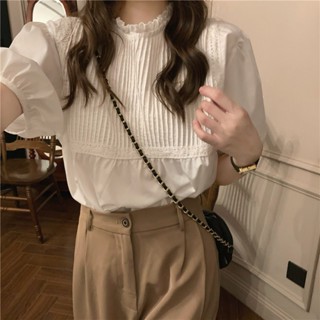 solo show♥ 法式白色泡泡袖襯衫上衣