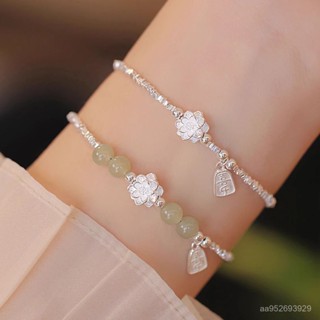 💎金福源珠寶💎S925中式手鏈女蓮花珍珠碎銀2025新款精緻福牌手串送女友生日禮物銀飾配件 純銀手鏈 純銀手鍊 銀