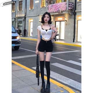 洋氣時尚可愛辣妹性感風T恤吊帶兩件套夏季新款修身高腰露臍短袖上衣女網紅新款s636333