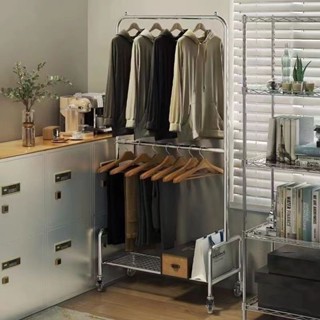 免運調節自如臥室服裝店衣帽架展示架雙層落地式掛衣家用女裝落地移動衣架帶輪衣帽架 吊衣架 置衣架 晾衣架 掛衣 衣桿架