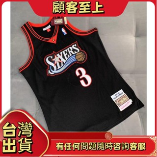 【優惠新款】男式 2023NBA 費城 76 人隊艾倫艾弗森黑色高階籃球球衣米切爾和尼斯關閉刺繡