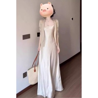 【Sefl】女生套裝 複古港風魚尾吊帶連衣裙套裝女夏季長袖防曬開衫上衣辣妹收腰長裙