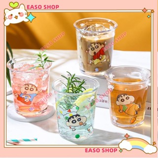 💕壹灣出貨+發票💕蠟筆小新翻蓋杯玻璃家用水杯ins可愛創意咖啡杯牛奶杯kun