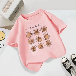 【臺灣出貨】女童上衣 夏季暢銷T恤男童女童短袖上衣卡皮巴拉capybara兒童小孩半袖衣服