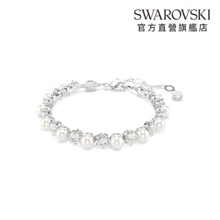 【施華洛世奇SWAROVSKI】Matrix Tennis 手鏈 水晶珍珠 圓形切割 白色 鍍白金色水晶 禮物 官方直營