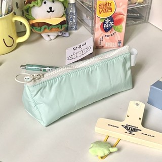 ins薄荷青三角筆袋學生高顔值奶油純色尼龍小眾文具盒簡約收納袋