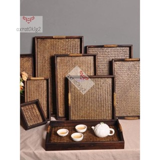 G實木竹編託盤 長形果盤客廳茶桌日式茶具茶盤 店會所泰式風格餐盤