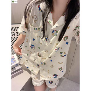 🔥臺灣出貨🔥MIJIU✨新款ins畫素小新大眾睡衣女夏季開衫網紅短袖短褲外穿居家服套裝