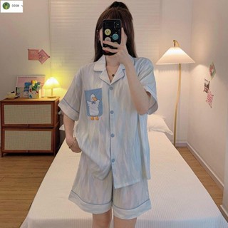 🔥臺灣出貨🔥MIJIU✨網紅條紋鴨睡衣女夏季韓版ins風爆款寬松休閑外穿短袖短褲家居服