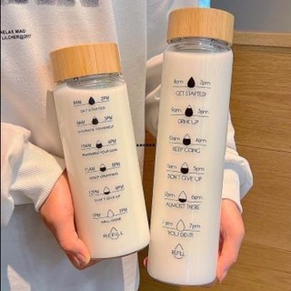桃園發貨 700/1000ML日系ins風木紋蓋耐熱玻璃水杯 水壺 小清新大容量冷水瓶隨行杯 運動水杯 咖啡杯 環保杯