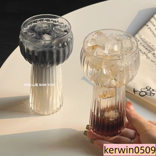 條紋玻璃杯 飲料杯 冷飲杯 咖啡玻璃杯 網紅ins風水晶條紋玻璃杯果汁奶茶杯啤酒杯鷄尾酒杯冰美式咖啡杯 MCE