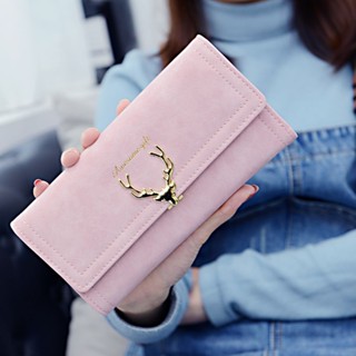 ⚡臺灣出貨⚡【綺嫚詩】錢包女長款時尚鹿頭女士錢包簡約磨砂潮流小鹿手拿包潮 零錢包 小零錢包 卡片夾 卡包 卡夾 薄長夾