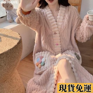 【臺灣出貨】 長款睡袍女士秋冬季珊瑚絨睡衣加絨加厚2025新款法蘭絨家居服套裝 3RUR