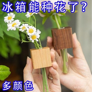 🔥臺灣熱賣🔥實木插花器磁吸冰箱貼2025新款創意裝飾磁貼試管zakka花瓶高階感