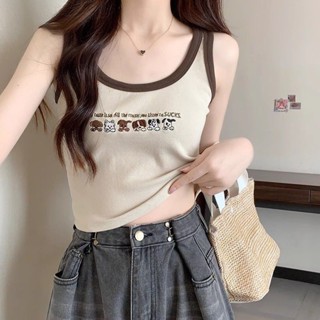 「BANGBANG」 莫代爾棉短款辣妹撞色u領吊帶背心女夏季字母刺繡無袖打底上衣女