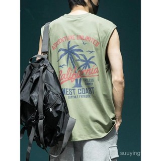 限時購✨日係冰絲背心 排汗背心男 夏季休閒運動坎肩 跨欄坎肩 籃球打底衫 透氣無袖T恤 印花字母背心男