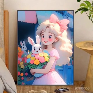 新品促銷 客製 diy數字油畫 宮崎駿女孩數字油畵diy卡通動漫簡單無聊手作解悶手工填充油彩畵 無框畫 客廳裝飾畫掛畫