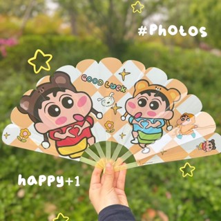 【臺灣免運】可愛卡通摺疊扇子塑膠蠟筆小新手搖扇七摺扇學生隨身便攜塑膠扇子